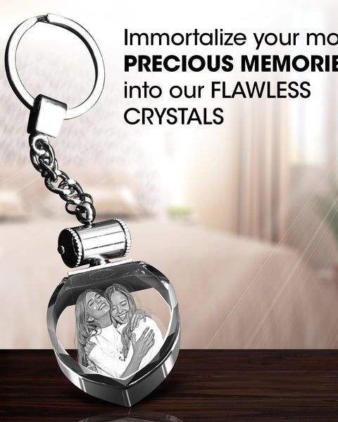 Personalized 3D Crystal Heart Engraved Light Up Key Chain